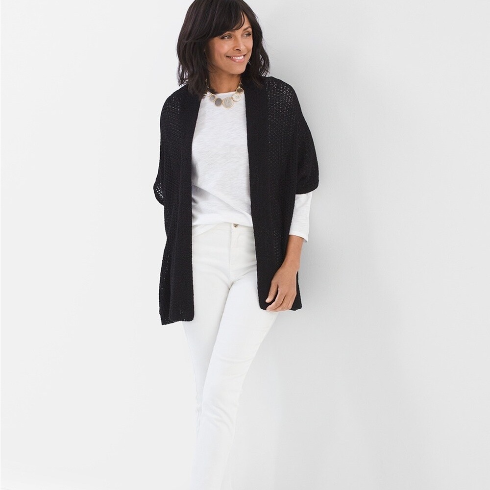 Chicos black loose knit wrap sweater - Picture 2 of 10